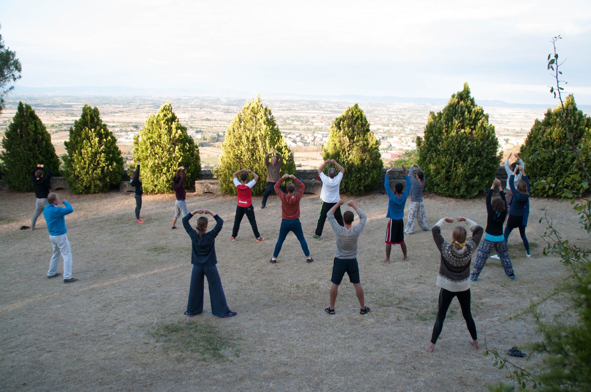 Morning movement, meditation or singing practice at Cortona Week.